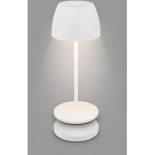 Briloner - Mini LED Tischleuchte kabellos IP44 mit Ladestation, stufenlos dimmbar, Akku & Lichtquelle tauschbar, Nachttischlampe, LED Lampe, Akku Tischleuchte, Restaurant, 8x20,5 cm (DxH), Weiß