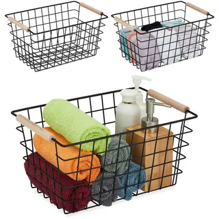 Relaxdays Drahtkorb 3er Set eckig Aufbewahrungskorb 23 x 33 x 22 cm schwarz