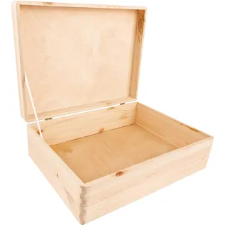 Creative Deco XL Große Holzkiste mit Deckel | 40x30x14 cm Erinnerungsbox | (+/-1cm) Baby Holzbox mit Deckel Unlackiert Kasten | Für Dokumente, Spielzeug, Weihnachten | ROH, UNGESCHLIFFEN