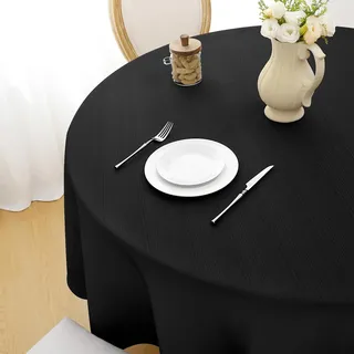 Softalker Tischdecke schwarz rund 140 Abwaschbar Wasserabweisend Abwischbar Fleckschutz Leinen Struktur Deko für Outdoor Draußen Gartentisch Party Geburtstag Silvester Weihnachten Garten