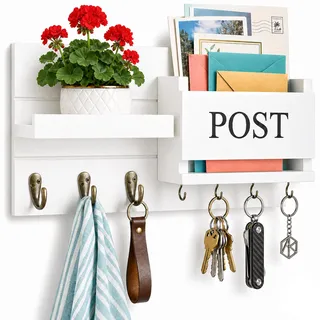 AJIEQAQ Schlüsselbrett Holz mit Ablage & Briefablage, Landhausstil