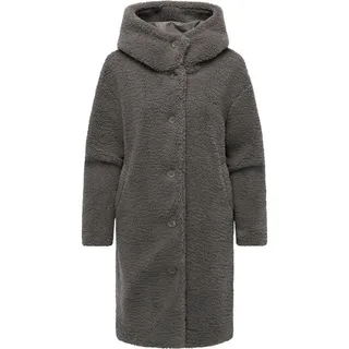 Ragwear Damen Teddymantel langer Wintermantel Plüschmantel mit Knopfleiste und Kapuze Joonie YOUMODO Stone Grey Gr. XXL - XXL