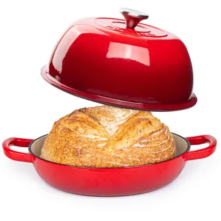 Emaillierter Gusseisen Bräter – Dutch Oven für Sauerteig Brotbacken – Brotbacktopf aus Gusseisen – Rot, 6L, 22cm – von Nuovva