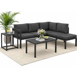 Mucola Sitzgruppe Aluminium Ecksofa mit Beistelltisch Lounge wetterfest Grau Tisch Balkonmöbel Terrasse Outdoor-Möbel Garten - Grau