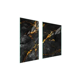 Herdabdeckplatten 2 teilig 75x52 Glaskeramikfeld Abdeckung Glas Schneidebrett Marmor Golden - Gold