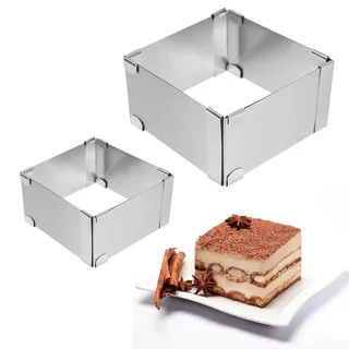 DQZSY 2 Backrahmen Edelstahl Mousse Ring quadratisch einziehbar verstellbar Kuchenform Backwerkzeuge - Backform Eckig Verstellbar Backrahmen Tortenrahmen Hoch 5cm