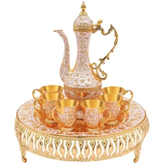 Lilyeriy Vintage Türkisches Kaffeekannen-Set,Türkisches Teeset, Tee-Set Tee Oder Kaffee, Türkisches Tee-Set Mit 6 Kaffeetassen, Tee-Set 6 Mit Tee-Teller Teekanne Ür Home Tea Party