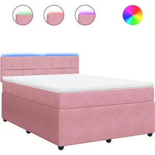 vidaXL Boxspringbett mit Matratze Rosa 140x200 cm Samt - Rosa