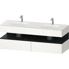 Duravit Qatego Einbauwaschtisch mit Konsolenwaschtischunterbau, 1600x550x600mm, Nische Eiche Schwarz, Doppelwaschtisch, QA4797016, Farbe: Weiß Supermatt/mit Nischenbeleuchtung