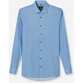 Langarmhemd OLYMP "No 6 six", Herren, Gr. 43, N-Gr, bleu, Web, Obermaterial: 100% Baumwolle, gemustert, sehr schmal normal, 2-Knopf-Manschette, Hemden Langarmhemd, super slim, Kentkragen, Businesshemd