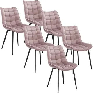 Woltu 6 x Esszimmerstühle 6er Set Esszimmerstuhl Küchenstuhl Polsterstuhl Design Stuhl mit Rückenlehne, mit Sitzfläche aus Samt, Gestell aus Metall, Rosa,