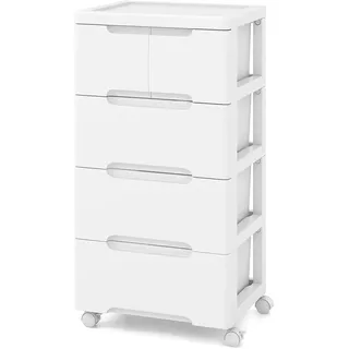 Fantask Schmaler Nischenschrank, Nischenregal platzsparend mit Schubladen, universellen & arretierbaren Rollen, Mobiler Home Craft Organizer für Wohnzimmer Büro Salon, Weiß (5 Schubladen)