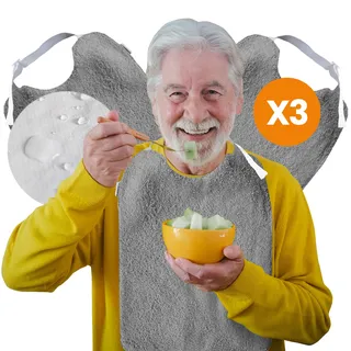 MIMUSELINA Lätzchen für Erwachsene - 3er-Pack Frottee-Lätzchen für Senioren Wasserdicht und Elastisch - Latz für Erwachsene Verstellbarer Nacken - Erwachsenen Lätzchen Waschbar