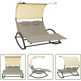The Living Store Doppel-Sonnenliege mit Sonnendach Textilene Taupe und Creme - Taupe