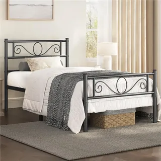 Yaheetech Bettrahmen Metallbett für 90 x 200 cm Matratze Bettgestell aus Metall Gästebett mit Lattenrost Schwarz - Schwarz