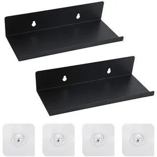 Jinsion Selbstklebend Kleines Wandregal Schwarz Metall 10x20x4cm,2pcs