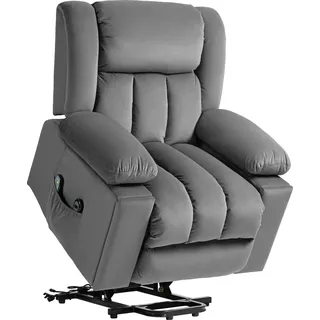 HOMCOM Fernsehsessel mit Aufstehhilfe Elektrisch Relaxsessel mit Massage-/ Wärme-/Liegefunktion, TV-Sessel mit Becherhalter, Stautraum, USB-Anschlüssen und Fernbedienung, Samt, Dunkelgrau - Dunkelgrau