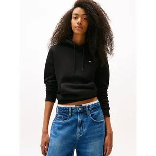 Kapuzensweatshirt TOMMY JEANS "TJW REG S FLAG HOODIE", Damen, Gr. L (40), schwarz, Sweatware, Obermaterial: 80% Baumwolle, 20% Polyester, unifarben, regular fit normal, Rundhals, Rippbündchen, Sweatshirts Kapuzensweatshirt, mit Logo-Flag, Regular Fit