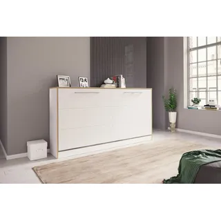 VCM Schrankbett 180x200 cm, Wandklappbett horizontal mit Lattenrost, Bettschrank H. 114 x B. 213 x T. 43 cm, Kommode Smalu - Weiß