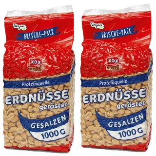 Nüsse XOX Erdnüsse gesalzen schonend geröstet knackig lecker 1000g 2er Pack