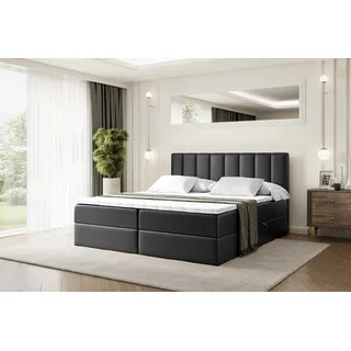 ALTDECOR Boxspringbett mit H3 Matratze und Topper - 120 x 200 cm - OTTA - Schwarz Kunstleder - Polsterbett mit Bettkasten und Lattenrost, Bett mit Stauraum - Schwarz