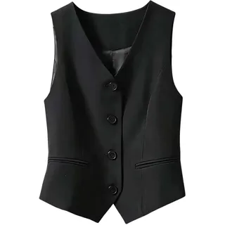 Weste Damen Ärmellose V-Ausschnitt Anzugweste Elegant Knopfleiste Damenweste Mit Taschen Business Casual Leicht Dünne Westen Gilet Kurze Slim Fit Sommerweste Vintage Lässige Schmale Jacke Blazer