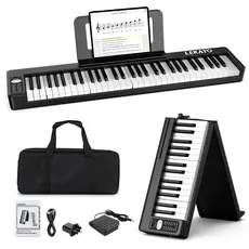 LEKATO 61 Tasten Klapp Klavier Tastatur, Halbgewichtete Tasten Tragbares E-Piano mit Reisetasche, Klavierpedal, Bluetooth MIDI Amp für Anfänger