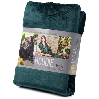 Gözze - Hoodie-Decke mit Kapuze, Strickbündchen am Ärmel und seitlichen Schlupftaschen, 100% Polyester (Mikrofaser), Universalgröße - Dunkelgrün