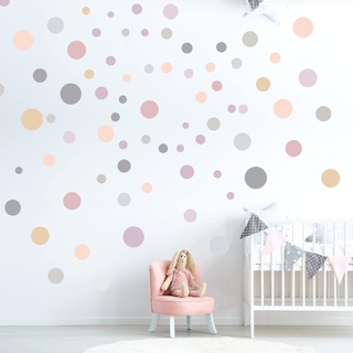 ELES VIDA - 100 wandtattoo Punkte wandsticker Kreise fürs Kinderzimmer - Set Farben, Dots zum Kleben Wandaufkleber Wanddeko - Wandfolie, Kleinkinder, Aprikot - Vanille - Pfirsich - Grau