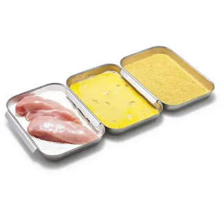 Supremery Panier-Set aus Edelstahl 3-teilig - 3x Schale zum Panieren 22 x 15 x 3 cm - Schnitzel Fleisch Fisch - Metall Panierstraße Grillschale rechteckig