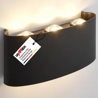 Grafner UP and DOWN Aluminium Wandlampe mit 6 Watt LED-Leuchtmittel, schwarz, 6 x 1 Watt SMD LED, IP54, für außen und innen, KEIN ROST – Pulverbeschichtung, oben unten Wandleuchte Lampe Außen rund