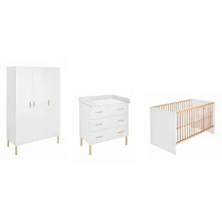 Schardt Babyzimmer , Weiß , Holz, Holzwerkstoff , Buche , massiv , 2 Fächer , 3 Schublade(n) Schubladen , DIN EN ISO 14001 , in verschiedenen Größen erhältlich,zum Juniorbett umbaubar, Aufbauanleitung im Karton, Lattenrost inklusive, Schlupfsprossen , Babymöbel & Kindermöbel, Babyzimmer, Babyzimmer-Serien