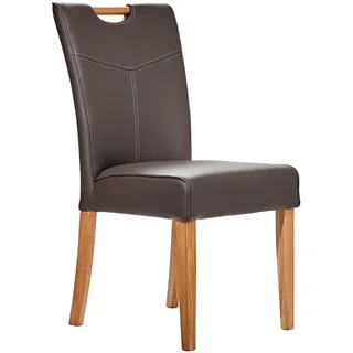 Valdera Stuhl , Eichefarben, Dunkelbraun , Holz, Leder , Echtleder , Spaltleder , Eiche , massiv , Uni , eckig , 44x94x60 cm , Typenauswahl, mit Griff , Esszimmer, Stühle, Esszimmerstühle