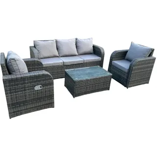 Fimous Sitzgruppe Polyrattan 5-Sitzer , Metall, Kunststoff, Glas , Füllung: Schaumstoff,Schaumstoff , rechteckig , Gartenmöbel, Gartengarnituren, Gartenmöbel-Sets