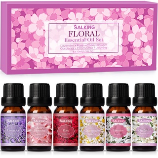 SALKING Ätherische Öle Set, Aromatherapie Duftöl GeschenkSet, 100% Pure Duftöle für Diffuser Duftlampen Luftbefeuchter, Massage, 6 x 10 ml (Lavendel, Rose, Kirschblüte, Jasmin, Gardenie, Kamille)