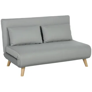 Homcom Schlafsofa 130 x 78 cm Sofa mit Bettfunktion, Klappbar Couch mit Lendenkissen, Samtoptik, Verstellbarer Rückenlehne für Wohnzimmer, Hellgrau - Couches, Schlafsofas