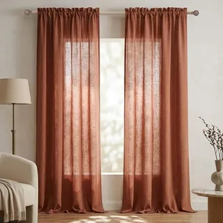 Terrakotta-Vorhänge, 274 cm lang, für Wohnzimmer, 2 Paneele, Set mit Stangentaschen, leicht, luftig, fließend, halbtransparent, Leinen-Vorhänge, Lichtfilter, Rostvorhänge für Terrasse, Schiebetür,