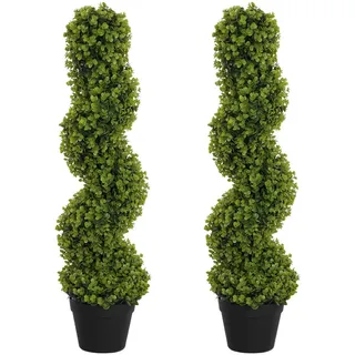 Homcom 2er-Set Künstlicher Spiral-Buchsbaum, 90 cm Zimmerpflanze, Kunstpflanze mit UV Schutz, große Dekorative Pflanzen im Topf für Zuhause, Büro, Flur, Garten, Grün Kunststoff, , 90 cm , Dekoration, Blumen , Zubehör, Kunstpflanzen