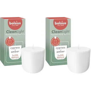 Bolsius - CleanLight Refill - Nachfüllbare Duftkerze - Zypresse & Amber - Nur Nachfüllungen - 2 Stk. - Brenndauer 20 Stunden - Enthält Natürliches Pflanzenwachs - Ohne Palmöl - Nachhaltiges Konzept