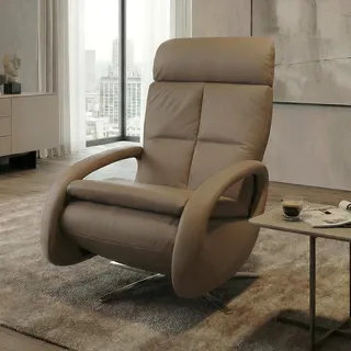 Mendler Relaxsessel HWC-L11 Leder 74 x 110 x 0 cm Braun/Taupe elektrisch drehbar