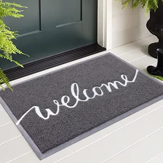 Homaxy Welcome Fußmatte außen und innen, rutschfeste Schmutzfangmatte Türmatte, waschbar Fussmatte aussen für Haustür, Eingangsbereich, Garten (60 x 90 cm, Grau)