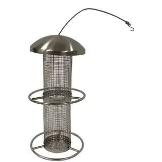 Dehner Natura Premium Wildvogel Futtersäule Domestico, Futterstation für Wildvögel, Futterstelle rostfrei / hängend, ca. 28 x 14 x 14 cm, Edelstahl, silber