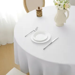 Softalker runde Tischdecke 240 Weiß Weihnachten abwaschbar Jacquard Wasserabweisend Abwischbar Fleckschutz Tischtuch Tablecloth Deko für Outdoor Draußen Party Geburtstag Silvester Hochzeit Garten