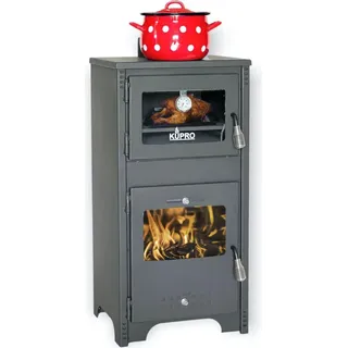 Kupro EEK A+ Kaminofen mit Backfach und Herdplatte Ever Holzofen 7,85 kW Kamin Ofen Holz Werkstattofen Hüttenofen Heizofen