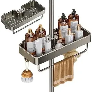 BEJAGWUS Duschablage ohne Bohren,rostfreie Badezimmer Organizer Duschregal für 19 mm - 23 mm Duschstange,Badregal Shampoo Halterung für Dusche Duschkorb Seifenschale Badaccessoires (Grau)