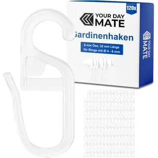 Vorhanghaken für Gardinen Ringe, 120 Stück, mit Ø 6 mm Öse, für Gardinenringe mit 4 bis 6 mm, in Transparent, Gardinenringe Haken zum Einhängen, Faltenlegehaken für Vorhangringe, Vorhang Haken Clip