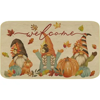 comfoyar Fußmatte Willkommen Herbst Zwerge Waschbar mit Gummirücken | Rutschfest und Absorbierend, Kürbis Ahornblatt Schmutzfangmatte Teppich für Innen Aussen Feiertag Thanksgiving Deko, 43x75cm