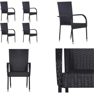 vidaXL Stapelbare Gartenstühle 4 Stk. Poly Rattan Schwarz - Gartenstuhl - Gartenstühle - Stapelstuhl Garten - Stapelstühle Garten - Schwarz