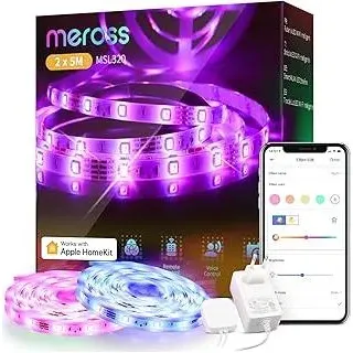 meross WLAN LED Streifen funktioniert mit Apple HomeKit, Smart RGB Strip, 12V IP20 Streifenbeleuchtung, Flexibel DIY Band Arbeiten mit Siri, und Google, für Weihnachten, Party, 5M x2