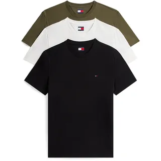 Tommy Hilfiger T-Shirt TOMMY JEANS "TJM EXTRA SLIM 3 PACK", Herren, Gr. XL, schwarz, dunkelgrünery, ecru, Single Jersey, Obermaterial: 100% Baumwolle, slim fit normal, Rundhals, eingesetzt abgesteppte Kante, Shirts T-Shirt, Mit Rundhalsausschnitt